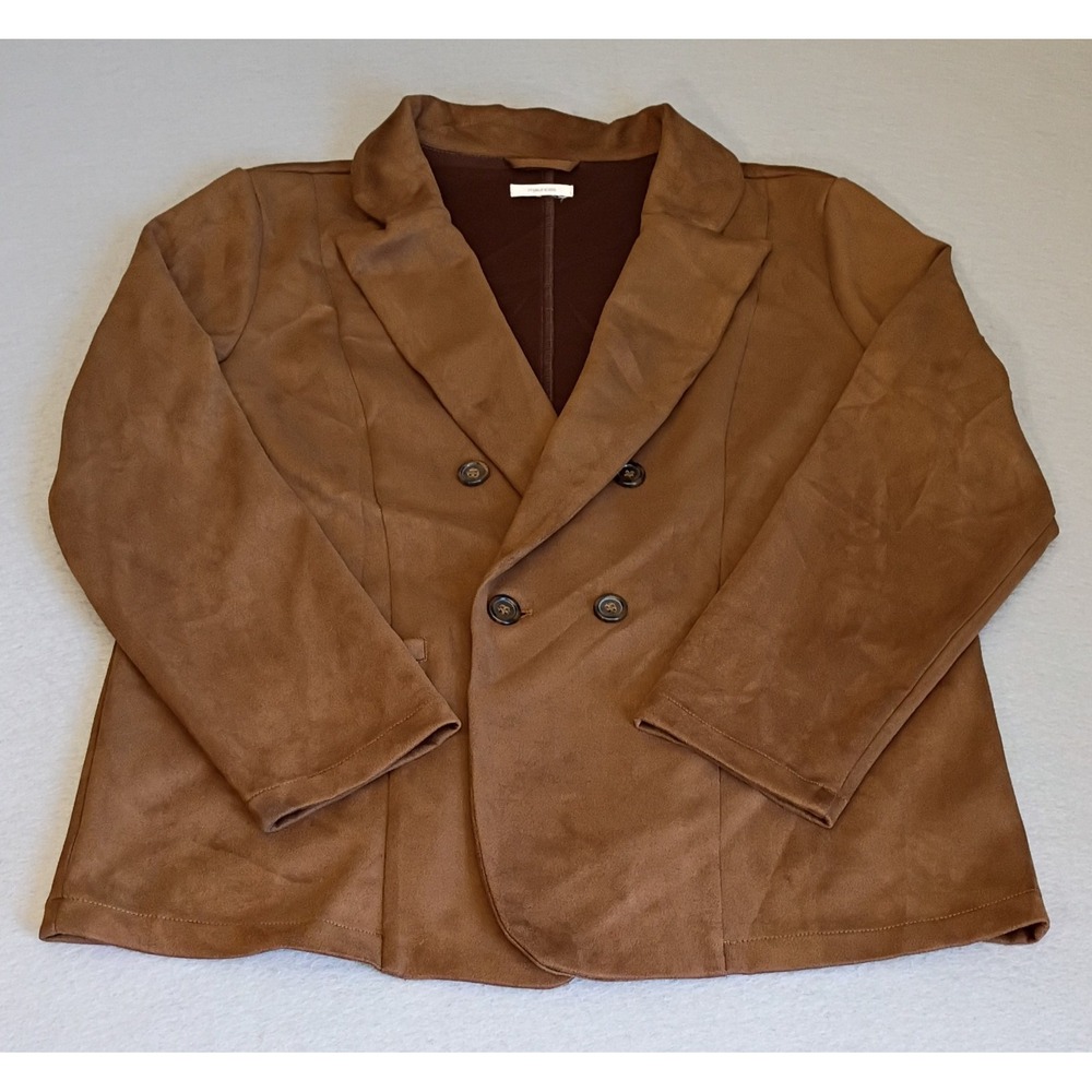 Faux Suede Double Breasted Blazer Jacket Career Office Plus Size 2X/3X? Brown
